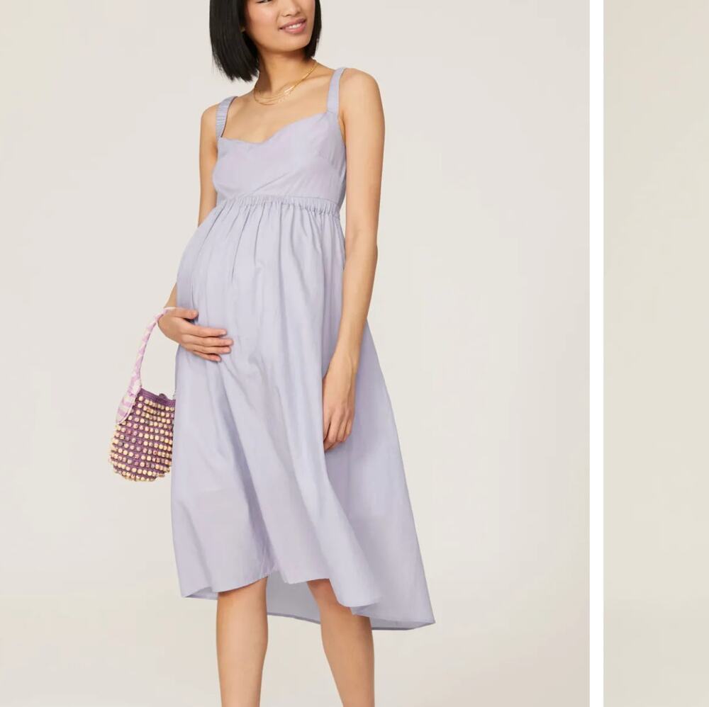 Emilia George Purple Maternity Sundress SMALL Midi Dress Ruffle Cottage $245